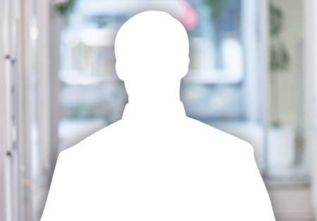 Weiße Silhouette eines Mannes vor unscharfem Hintergrund eines modernen Autohauses, vorgesehen als Platzhalter für die Teamseite von Autohaus Biggel.
